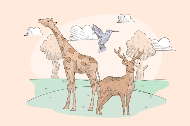 Free Vector hand drawn wildlife background