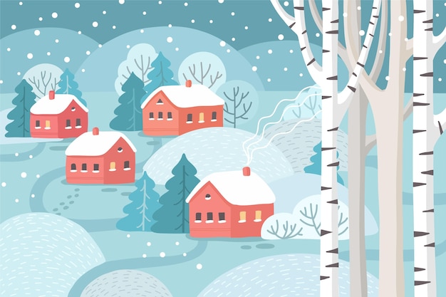 Free Vector hand drawn winter village illustration
