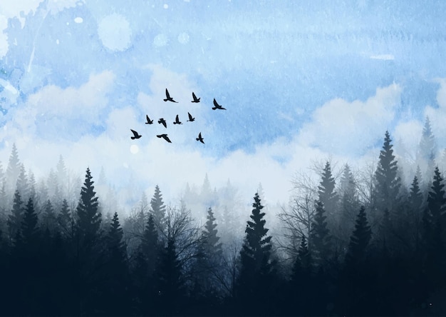 Free Vector hand painted watercolour tree landscape background