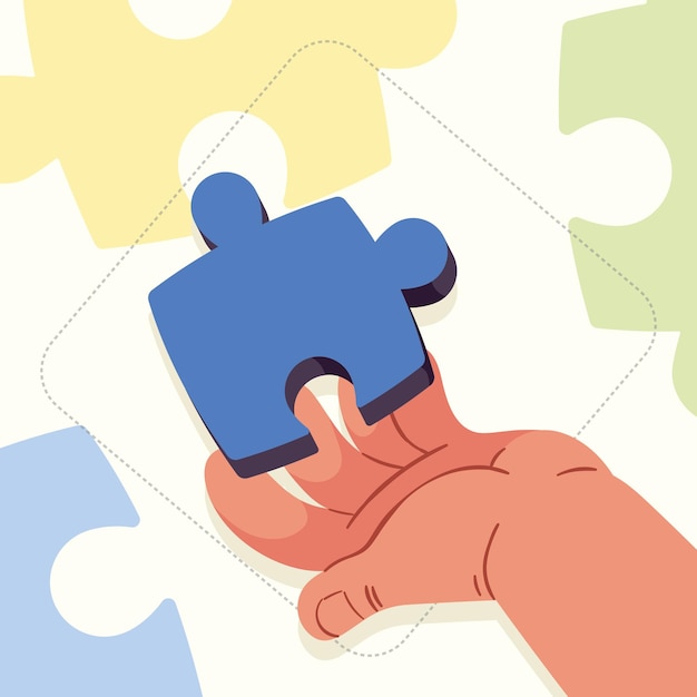 Free Vector hand with puzzle pieces