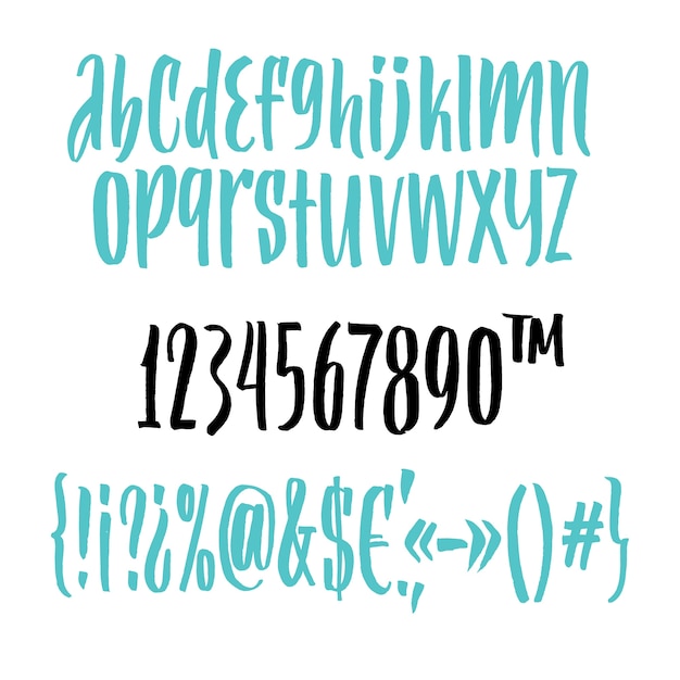 Free Vector handwritten script font. brush font. uppercase, numbers, punctuation