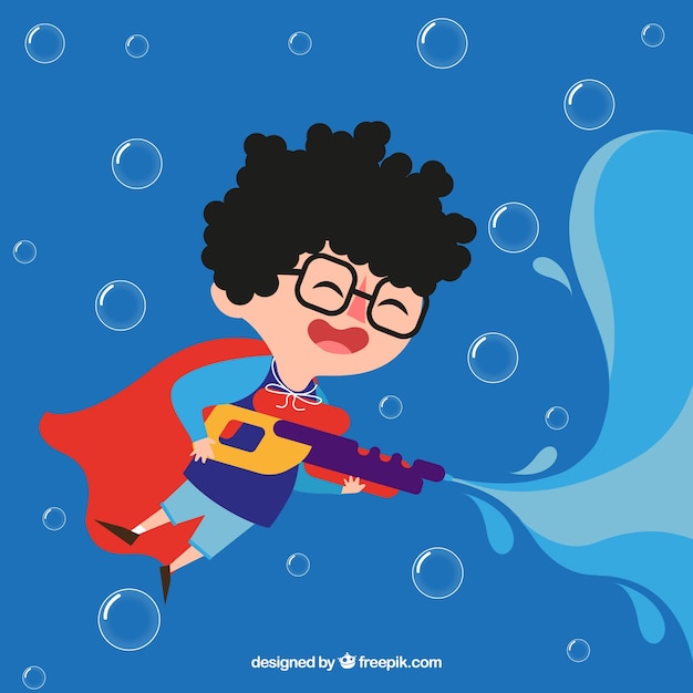 Free Vector happy boy playing with water gun