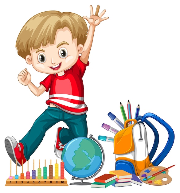 Free Vector happy child with school supplies