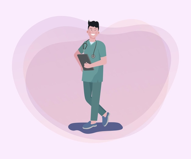 Free Vector happy doctor in uniform with medical records