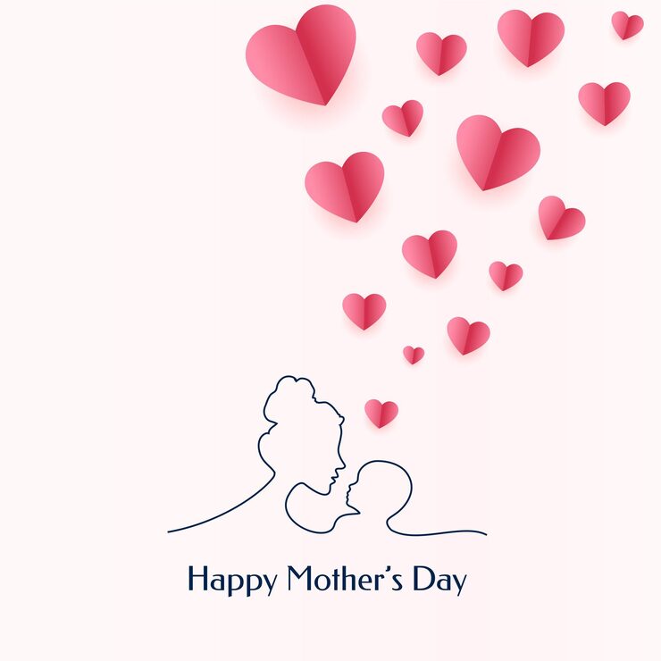 Free Vector happy mother's day celebration card with mom and child and floating hearts