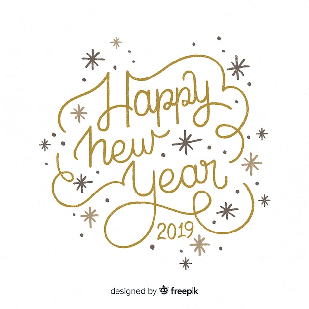 Free Vector happy new year 2019 black and gold background with fancy lettering