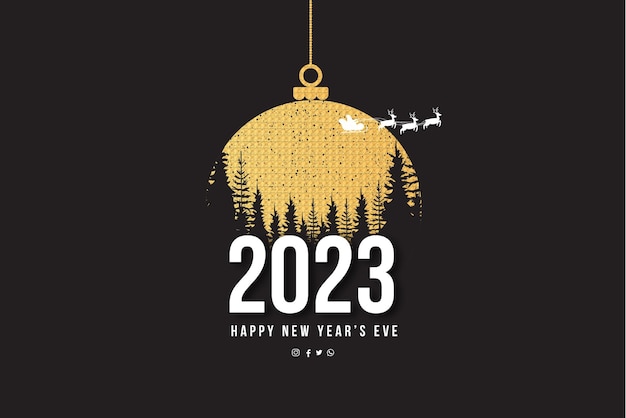 Free Vector happy new year 2023 banner background with golden christmas ball