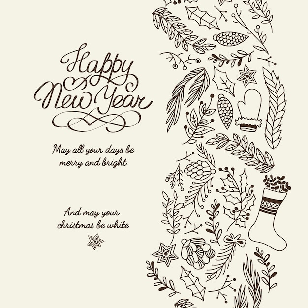 Free Vector happy new year greetings typography design decorative card doodle with wishes all your days be merry and bright