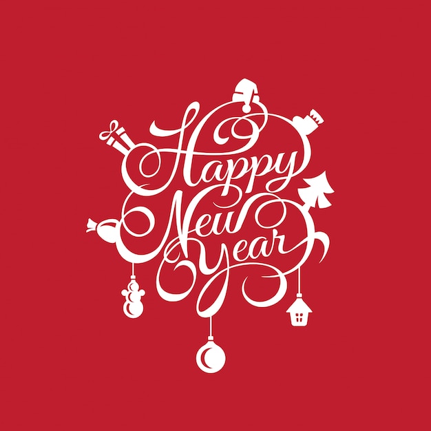 Free Vector happy new year text calligraphic lettering card template
