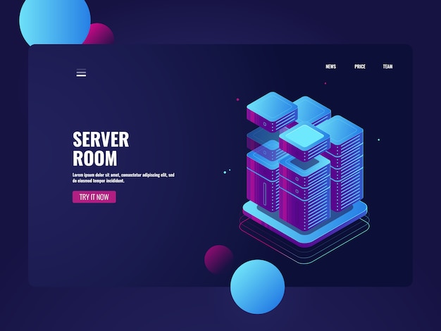 Free Vector hardware system, big data processing banner, datacenter and database icon