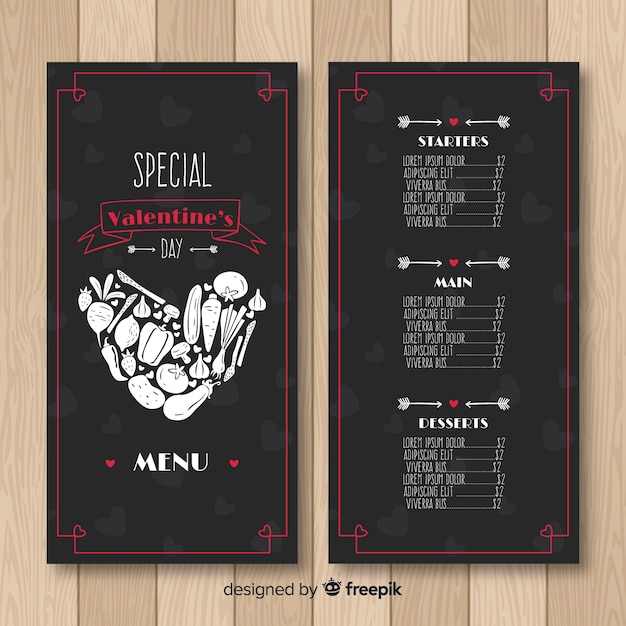 Free Vector heart made of vegetables valentine menu template