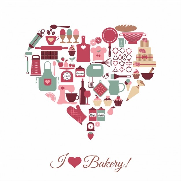 Free Vector heart made with bakery items  
