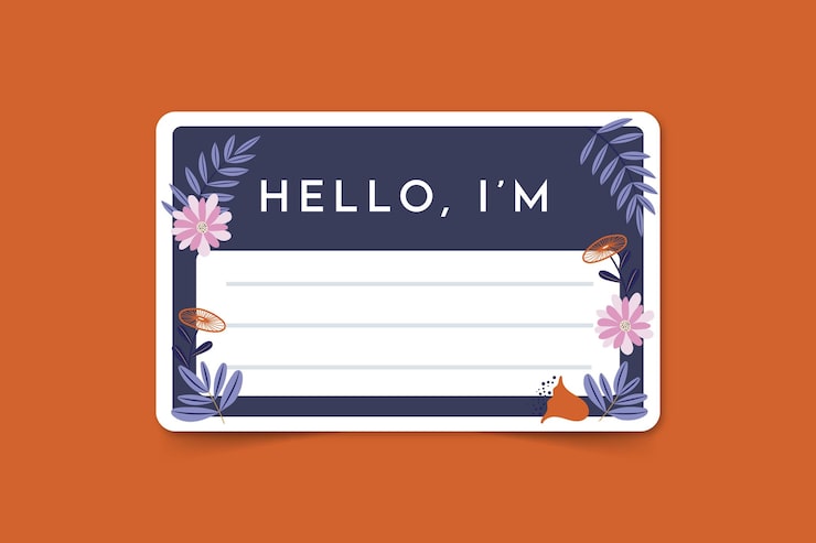 Free Vector hello my name is label template with flowers