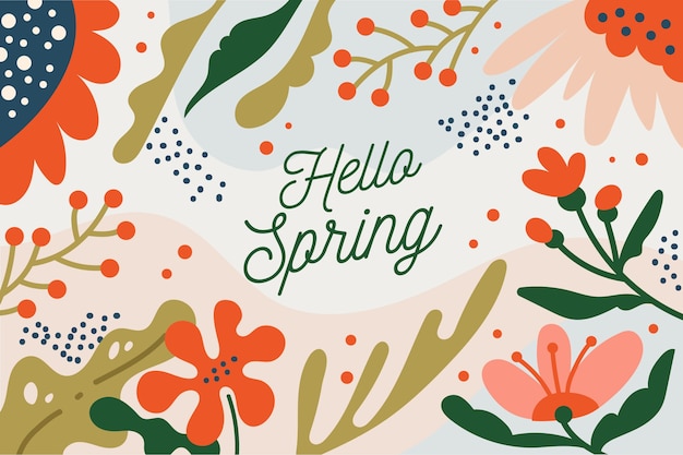 Free Vector hello spring lettering style with flowers