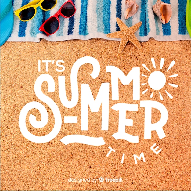 Free Vector hello summer lettering with photo