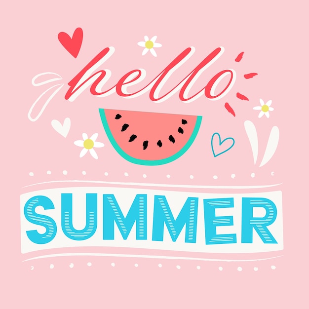 Free Vector hello summer lettering with watermelon