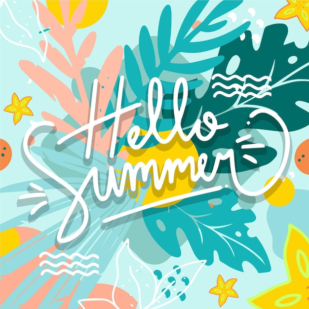 Free Vector hello summer with leaves