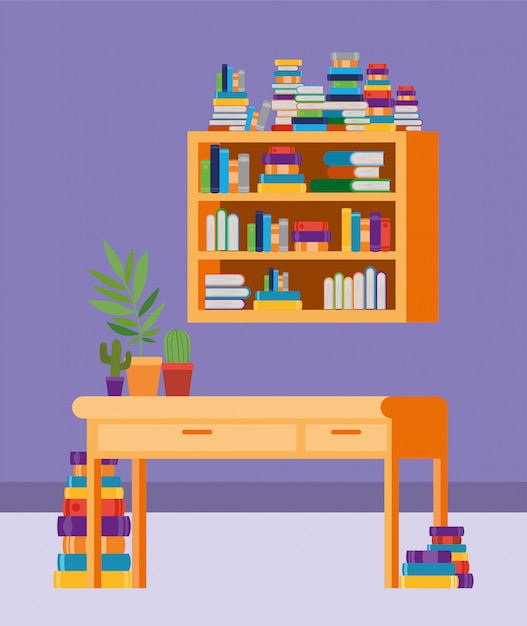 Free Vector home study room with books 