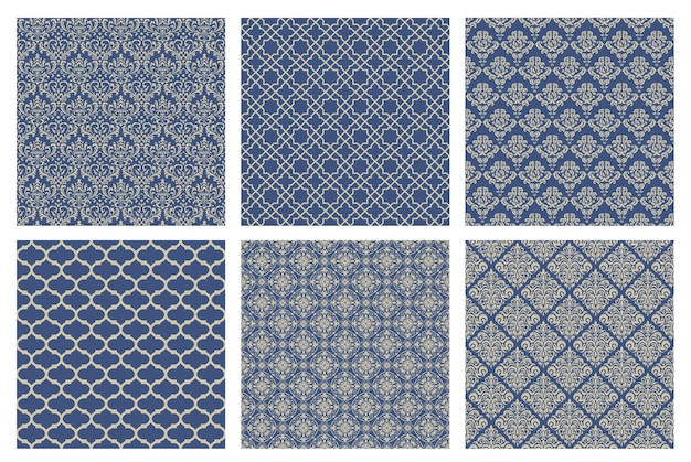 Free Vector horizontally and vertically repeatable vector seamless damask vintage pattern set