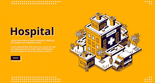 Free Vector hospital isometric landing page. clinic building