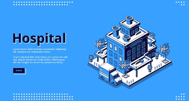 Free Vector hospital isometric landing page. clinic building
