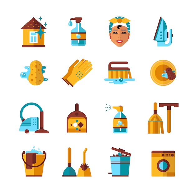 Free Vector housekeeping cleaning flat icons set