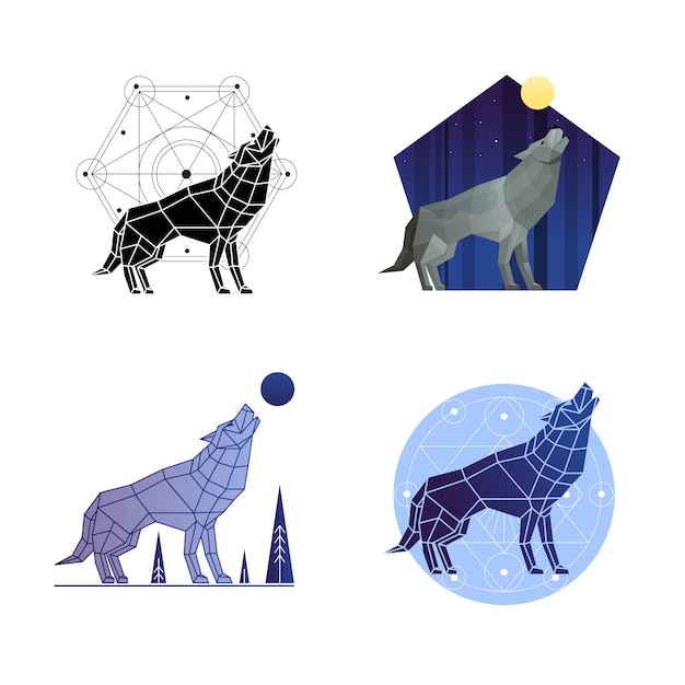 Free Vector howling wolf set