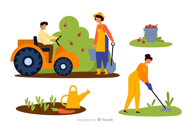 Free Vector illustrated pack of farmers working