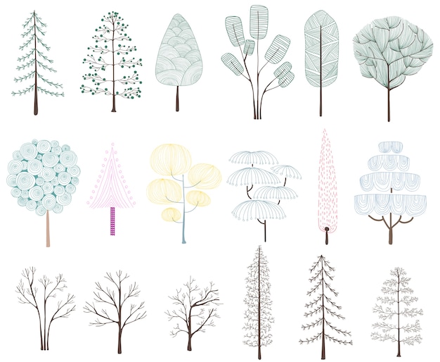 Free Vector illustration of pine trees collection