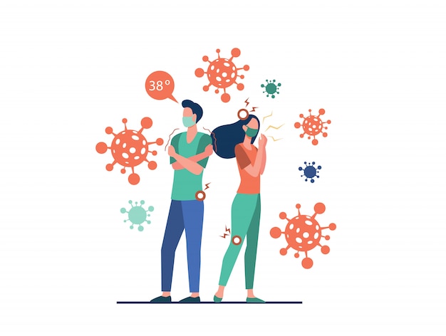 Free Vector infected people wearing face masks suffering from anxiety