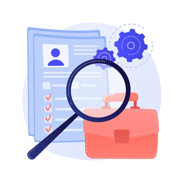 Free Vector instruction manual, guide. document with cogwheel isolated design element. male character analyzing file. business analysis, data processing, updating concept illustration