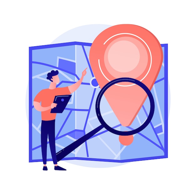 Free Vector internet order delivery tracking. gps navigator service website flat design element. pointer, magnifier, map. route online planning, path finding concept illustration