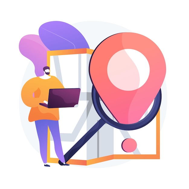 Free Vector internet order delivery tracking. gps navigator service website flat design element. pointer, magnifier, map. route online planning, path finding. 