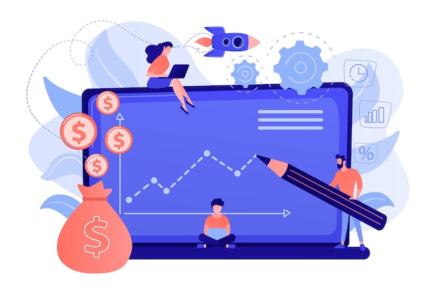 Free Vector investment managers with laptops offer better returns and risk management. investment fund, investment opportunities, hedge fund leverage concept