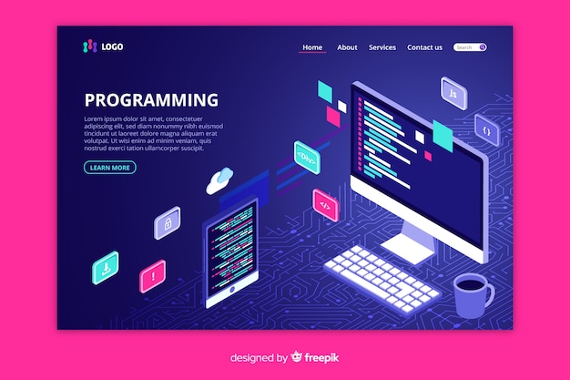 Free Vector isometric programming landing page template