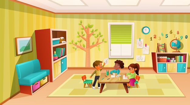 Free Vector kids in kindergarten room