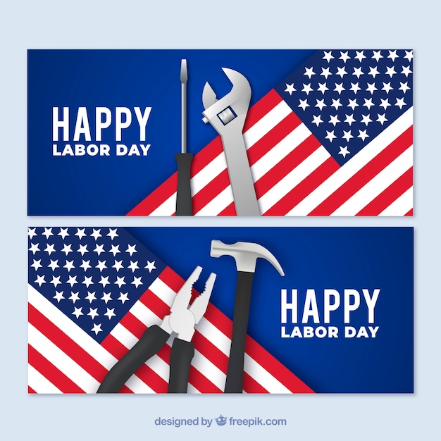 Free Vector labor day banners with tools