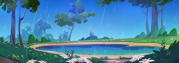Free Vector lake in rainy summer forest