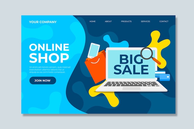 Free Vector landing page with laptop template