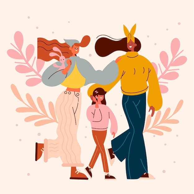Free Vector lesbian couple with their daughter illustrated