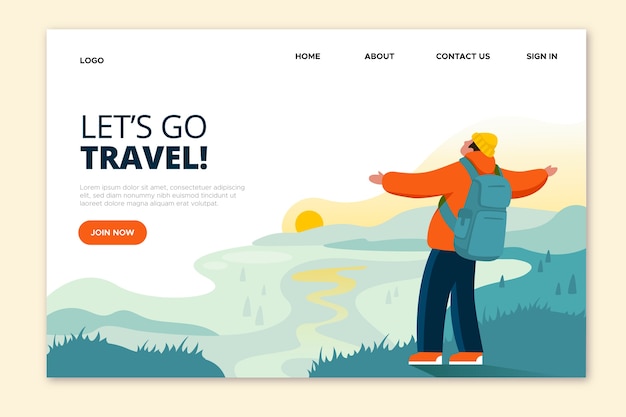 Free Vector let's go travel man with open arms landing page