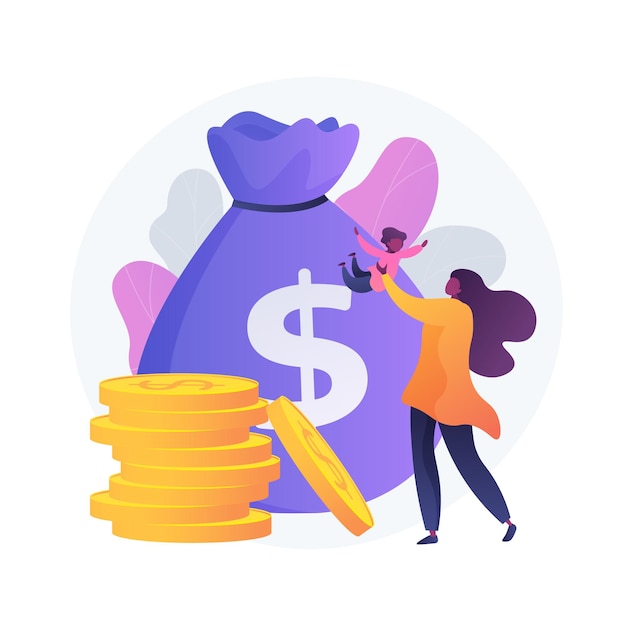 Free Vector life insurance. welfare payments. risk assurance. parent with kid, mother with baby, woman with child. secure parenthood. bag with money. vector isolated concept metaphor illustration.