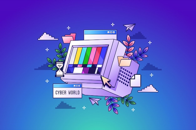 Free Vector linear gradient retro computer