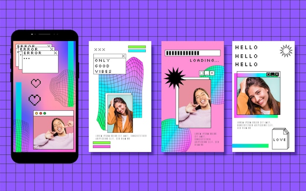 Free Vector linear vaporwave instagram collection