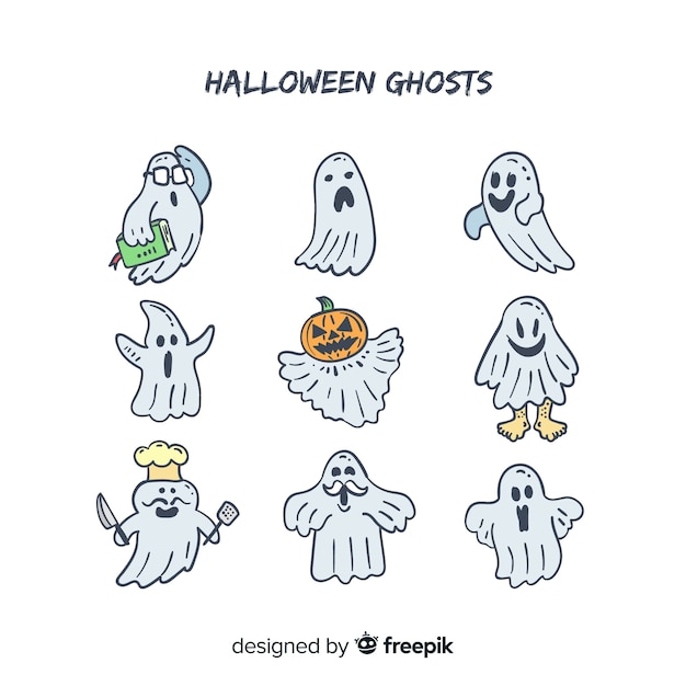 Free Vector lovely hand drawn halloween ghost collection