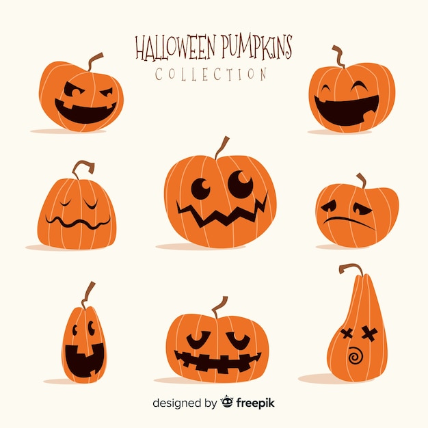 Free Vector lovely hand drawn halloween pumpkin collection