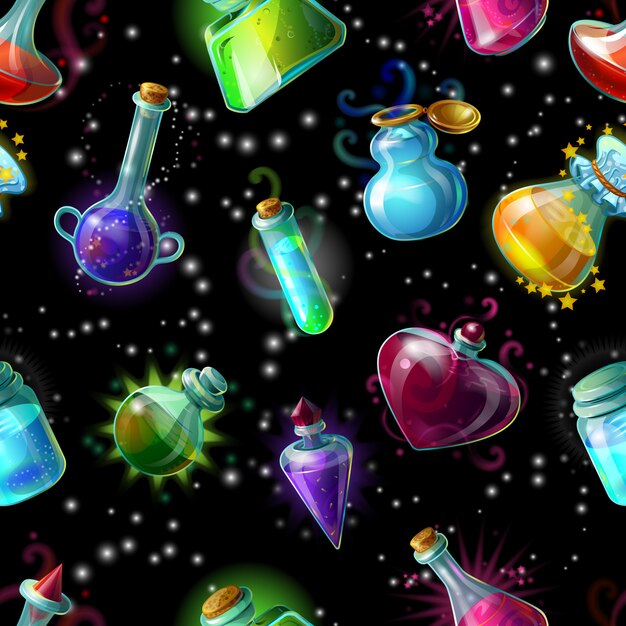 Free Vector magic bottles seamless pattern