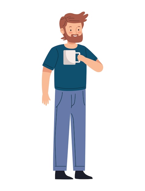 Free Vector man character drinking coffee reusable cup illustration