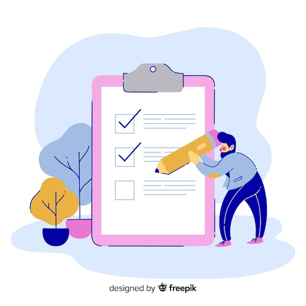 Free Vector man checking giant check list background