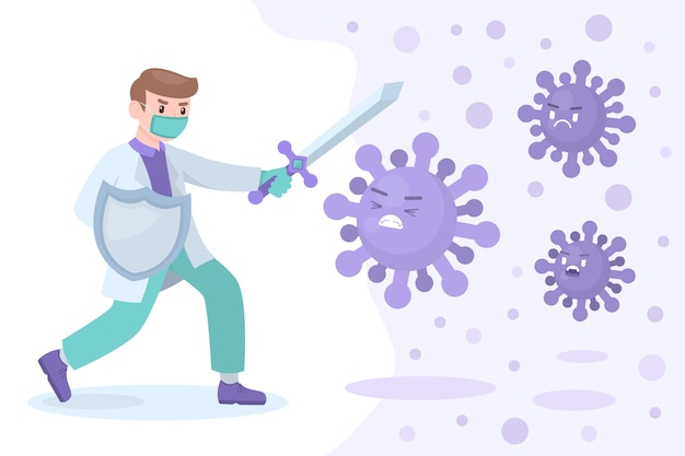 Free Vector man fight the virus concept